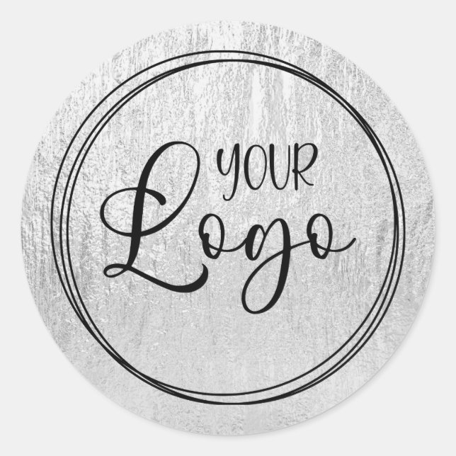 Silver Glam Texture Logo Runder Aufkleber (Vorderseite)