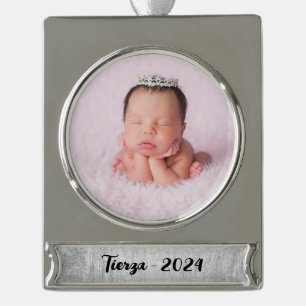 Silver Glam Texture Personalisiert Banner-Ornament Silber