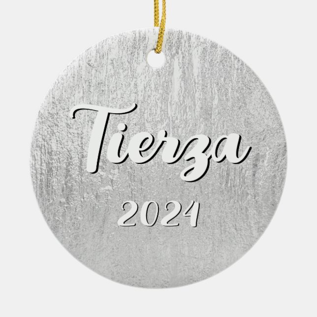 Silver Glam Texture Personalisiert Keramik Ornament (Vorne)