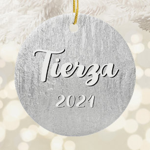 Silver Glam Texture Personalisiert Keramik Ornament