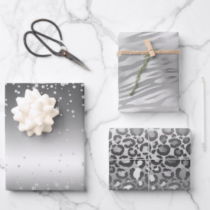 Silver Glam und Animal Print Geschenkpapier Set