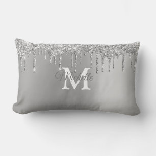 Silver Glam und Glitzer Personalisiert Monogramm Lendenkissen