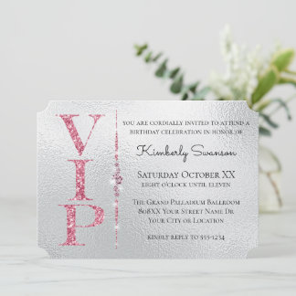 Silver Glamour Diamonds Pink Glitzer VIP Party Einladung
