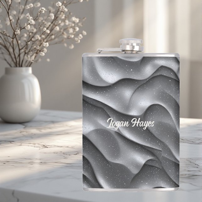 Silver Glamour Luxury Bling Metallic Waves Glitter Flachmann (Silver Glamour Luxury Bling Metallic Waves Glitter Flask)