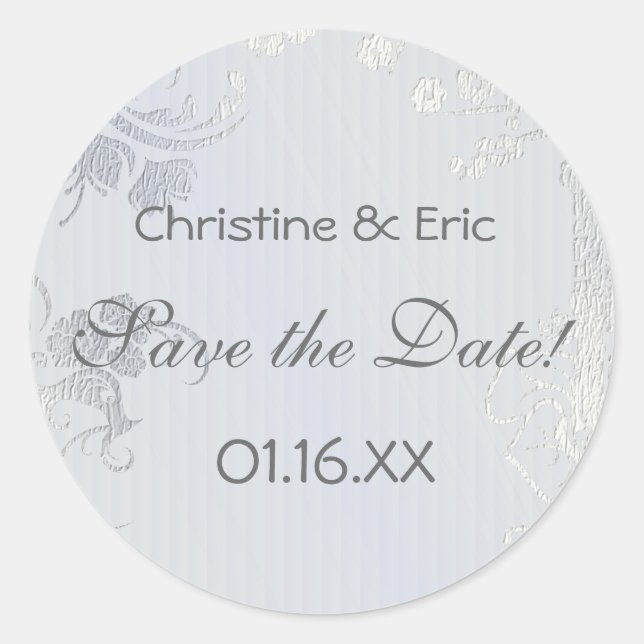 Silver Glimmer Save the Date Runder Aufkleber (Vorderseite)