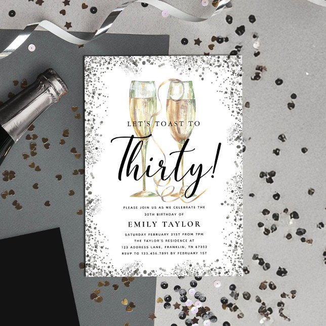 Silver Glitter 30th Birthday Party Einladung (Von Creator hochgeladen)