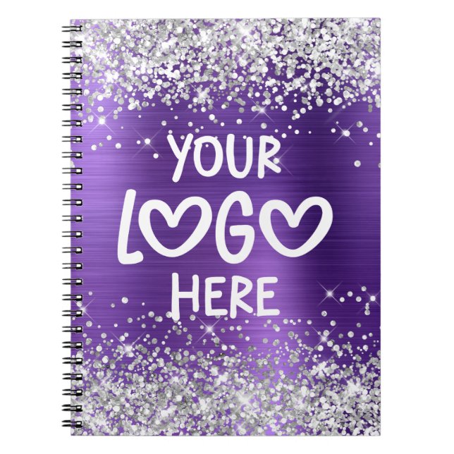 Silver Glitter Amethyst Faux Foil Business Logo Notizblock (Vorderseite)