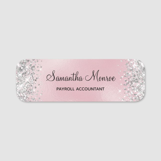Silver Glitter Blush Pink Foil Title Namensschild (Vorderseite)