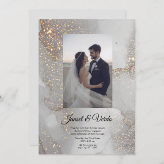 Silver Glitter Bride and Groom Wedding Invitation Einladung
