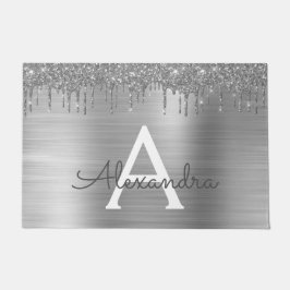 Silver Glitter Brushed Metal Monogram Name Fußmatte