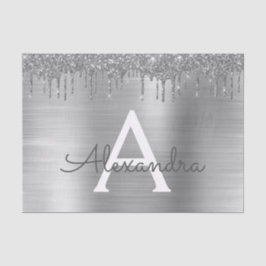 Silver Glitter Brushed Metal Monogram Name Seidenpapier