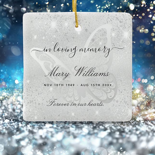 Silver glitter butterfly memorial keramikornament (Von Creator hochgeladen)