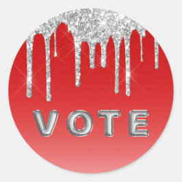 Silver Glitter Drip Red Background Vote Runder Aufkleber