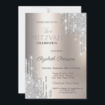 Silver Glitter Drips Ivory Metallic Bat Mitzvah Einladung<br><div class="desc">A modern,  chic and glamorous invitation with glitter drips on ivory metallic background.</div>