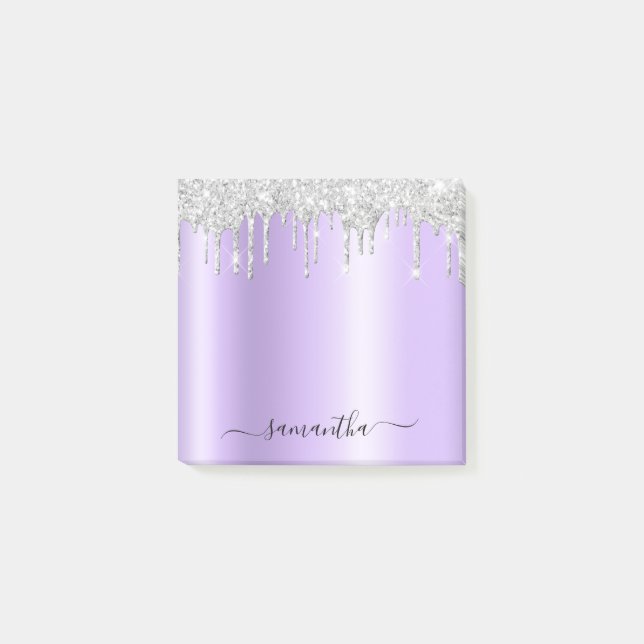 Silver Glitter Drips Pale Lavender Shimmer Post-it Klebezettel (Vorderseite)