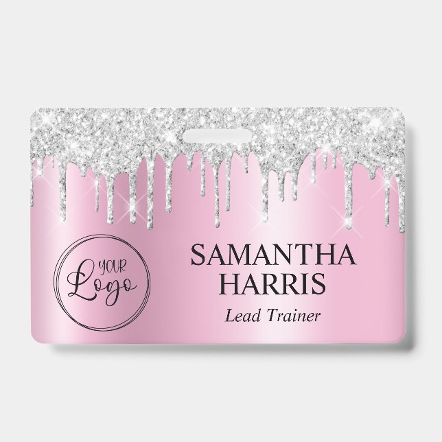 Silver Glitter Drips Pink Shimmer Ausweis (Vorderseite)