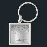 Silver Glitter Glam Metal Monogram Schlüsselanhänger<br><div class="desc">Silber-Imitate belichten metallische Sparkle-Glitzer gebürstete Metal Monogram Name Keychains (Key Chain). Das macht den perfekten 16 Geburtstag,  Hochzeit,  Brautparty,  Jubiläum,  Babydusche oder Junggeselinnen-Abschied Geschenk für jemanden,  der Lieben glamourösen Luxus und schicke Stile.</div>
