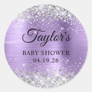 Silver Glitter Light Purple Foil Babydusche Runder Aufkleber
