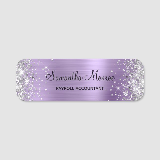Silver Glitter Light Purple Foil Namensschild (Vorderseite)