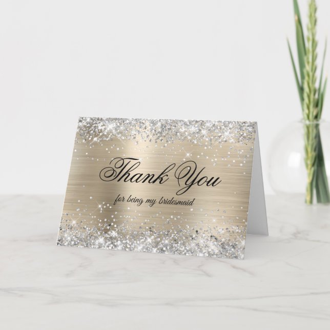 Silver Glitter Pale Gold Foil Bridesmaid Dankeskarte (Vorderseite)