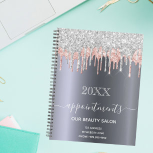 Silver glitter pink beauty salon appointes 2022 planer