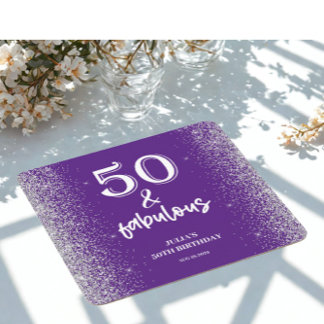 Silver Glitter Purple 50th Birthday Party Rechteckiger Pappuntersetzer