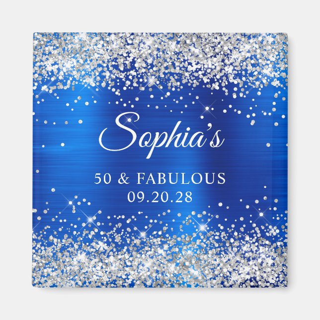 Silver Glitter Royal Blue Foil 50 & Fabulous Magnet