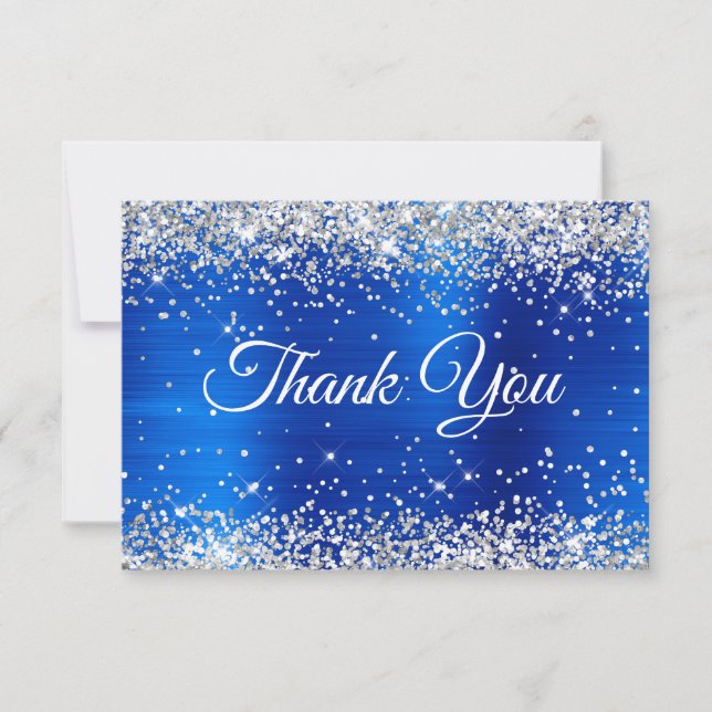 Silver Glitter Royal Blue Foil 50th Birthday Dankeskarte (Vorderseite)