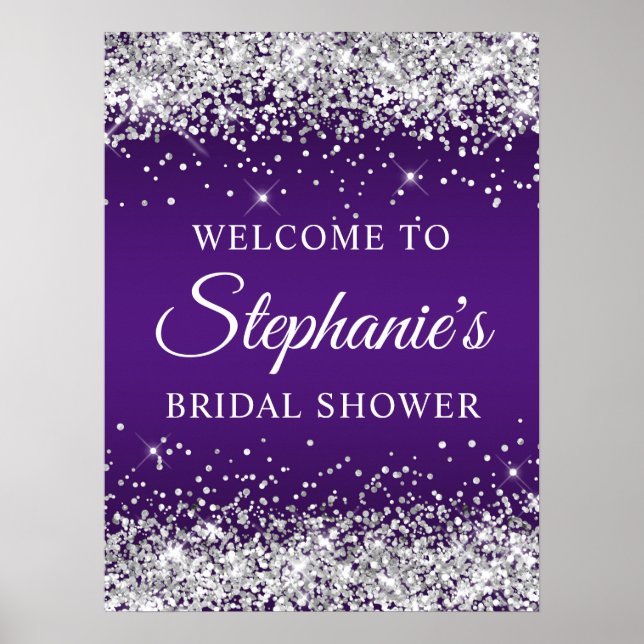 Silver Glitter Royal Purple Bridal Shower Welcome Poster (Vorne)