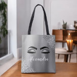 Silver Glitter Sparkle Eyelashes Monogram<br><div class="desc">Silver Imitats Foil Metallic Sparkle Glitzer Brushed Metal Monogram Name and Initial Eyelashes (Lashes),  Eyelash Extensions and Eyes Blush Pink Makeup Bag. Das Kissen ist das perfekte Geschenk zum 16. Geburtstag,  Hochzeit,  Brautparty,  Jubiläum,  Babydusche oder Junggeselinnen-Abschied für jemanden,  der sein Zimmer im trendigen coolen Stil dekoriert.</div>
