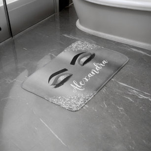 Silver Glitter Sparkle Eyelashes Monogram Badematte