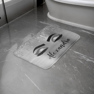 Silver Glitter Sparkle Eyelashes Monogram Badematte