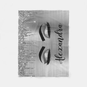 Silver Glitter Sparkle Eyelashes Monogram Fleecedecke
