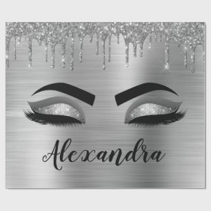 Silver Glitter Sparkle Eyelashes Monogram Geschenkpapier