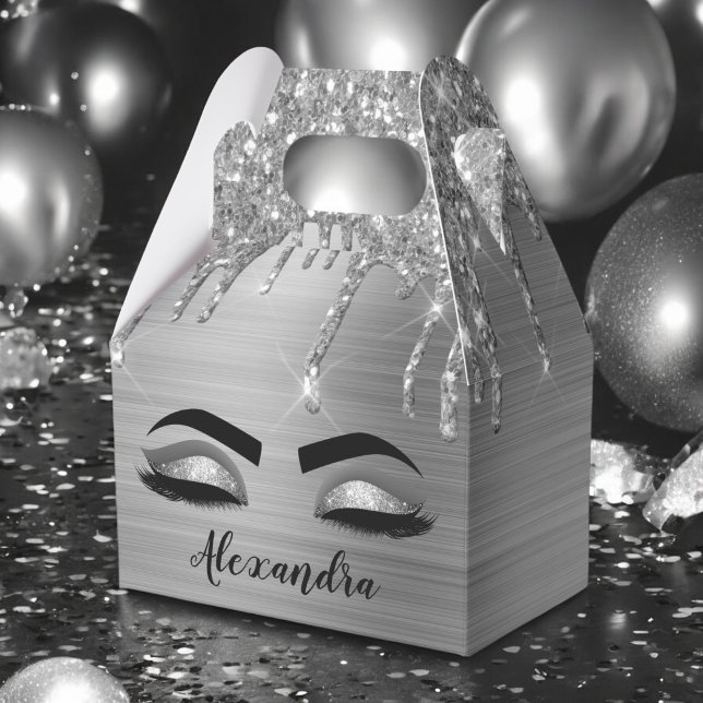 Silver Glitter Sparkle Eyelashes Monogram Geschenkschachtel (Von Creator hochgeladen)