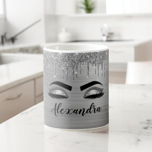 Silver Glitter Sparkle Eyelashes Monogram Kaffeetasse