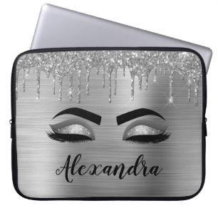 Silver Glitter Sparkle Eyelashes Monogram Laptopschutzhülle