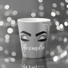 Silver Glitter Sparkle Eyelashes Monogram Milchtasse
