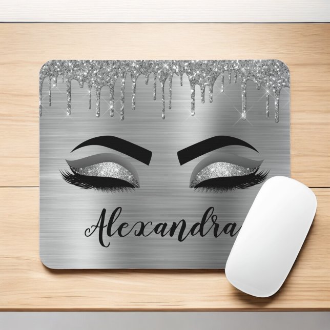 Silver Glitter Sparkle Eyelashes Monogram Mousepad (Von Creator hochgeladen)