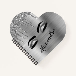 Silver Glitter Sparkle Eyelashes Monogram Notizbuch