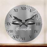 Silver Glitter Sparkle Eyelashes Monogram Runde Wanduhr<br><div class="desc">Silver Falsch Foil Metallic Sparkle Glitter Brushed Metal Monogram Name and Initial Eyelashes (Lashes),  Eyelash Exspannungen and Eyes small decorative clock. The design makes the perfect sweet 16 birthday,  wedding,  bridal shower,  anniversary,  baby shower or bachelorette party gift for someone looking for a trendy cool style style.</div>