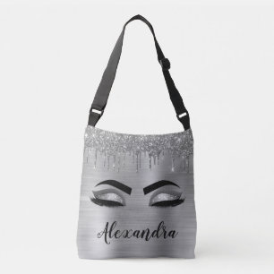 Silver Glitter Sparkle Eyelashes Monogram Tragetaschen Mit Langen Trägern