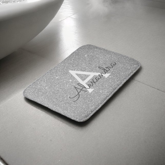 Silver Glitter Sparkle Monogram Bath Mat Badematte (Von Creator hochgeladen)