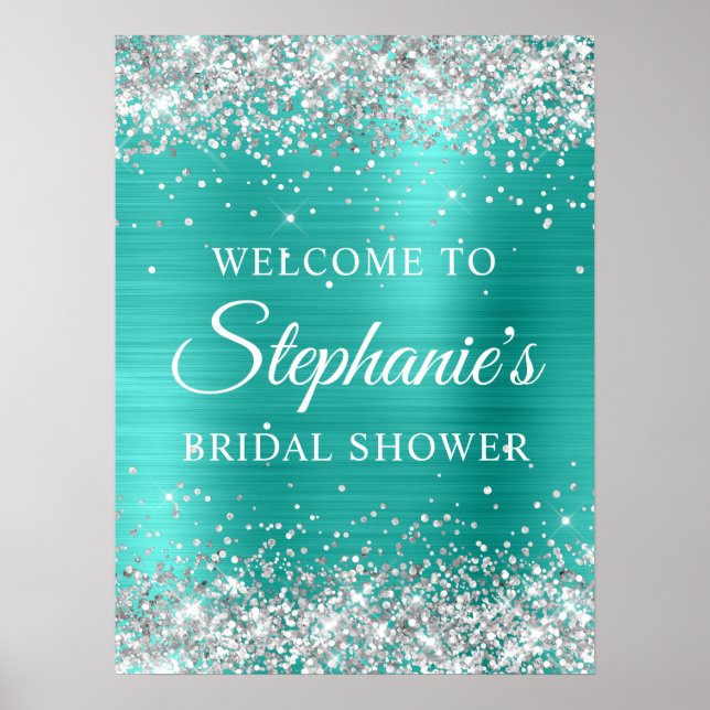 Silver Glitter Turqouise Foil Bridal Shower Poster (Vorne)