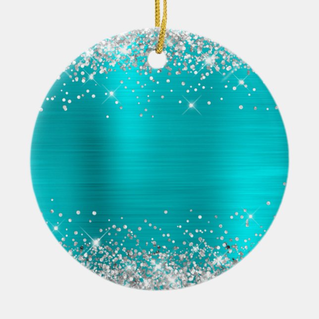 Silver Glitter Turquoise Foil Blank Keramik Ornament (Vorne)