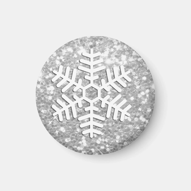 Silver Glittery Christmas Snowflake Magnet (Vorne)