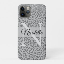 Silver Glittery Feathers Monogram Elegant Case-Mate iPhone Hülle