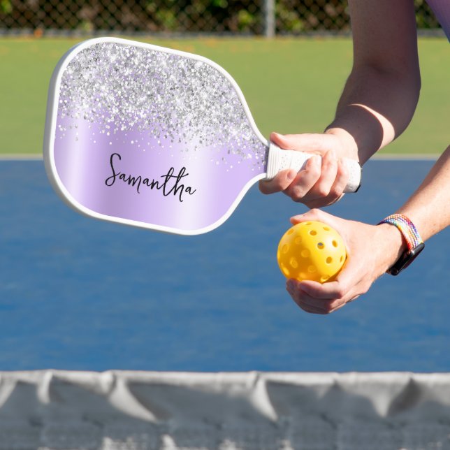 Silver Glittery Lavender Shimmer Skriptname Pickleball Schläger (InSitu)