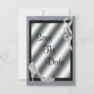 Silver Glittery Stiletto & Streamers 55. Geburtsta Save The Date