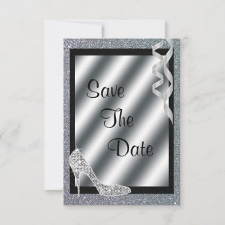 Silver Glittery Stiletto & Streamers 55. Geburtsta Save The Date
